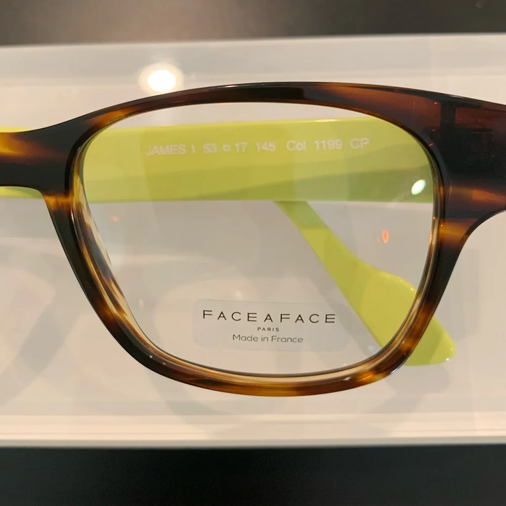 FACE A FACE JAMES 1 Col. 1199 Tortoise & Green. 53mm Square Eyeglasses